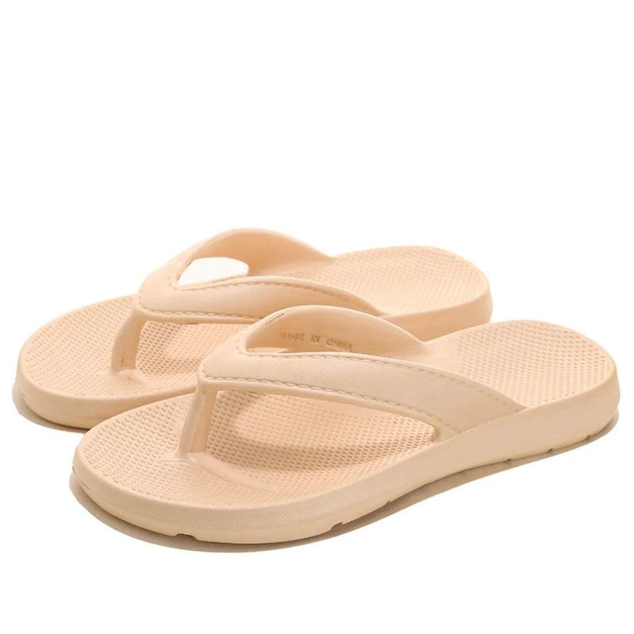 Apricot textured rubber thong sandals with a subtle waffle pattern on the footbed.