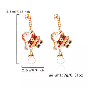 earrings in white with Santa Claus motif and rhinestone embellishment