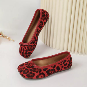 brown flats with slip-on and leopard-print