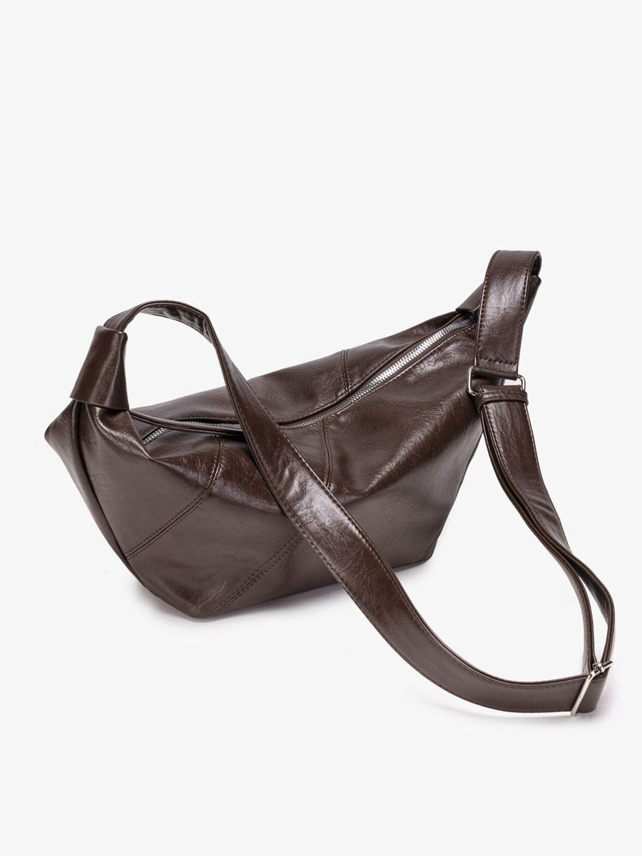 Minimalist PU Leather Dumpling Crossbody Bag in Maroon