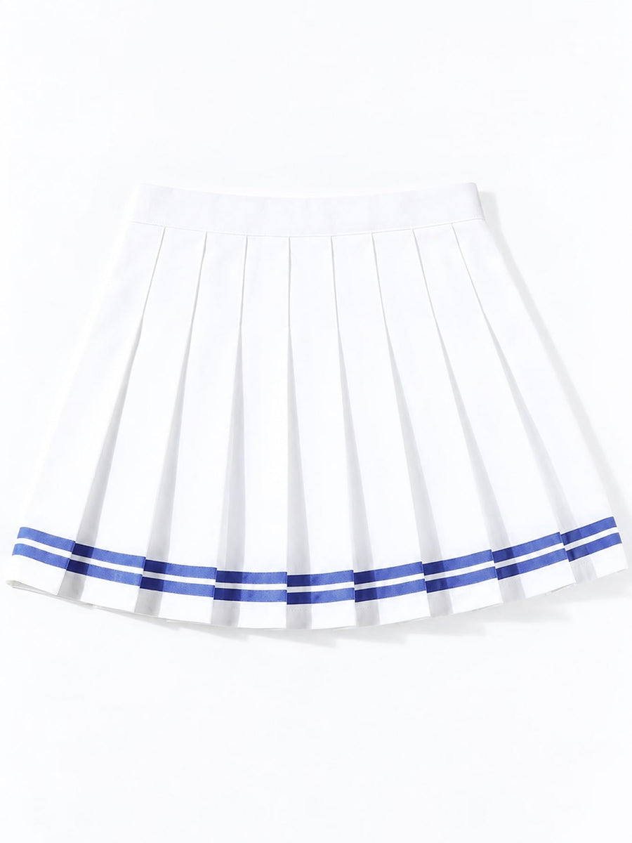 pleated skirt in White And Red - Striped With Built-in Shorts with pleated and mini