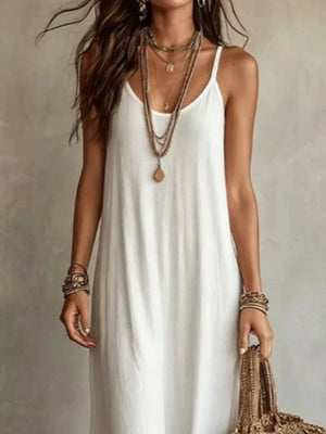 bohemian maxi dress in Pink with scoop neck