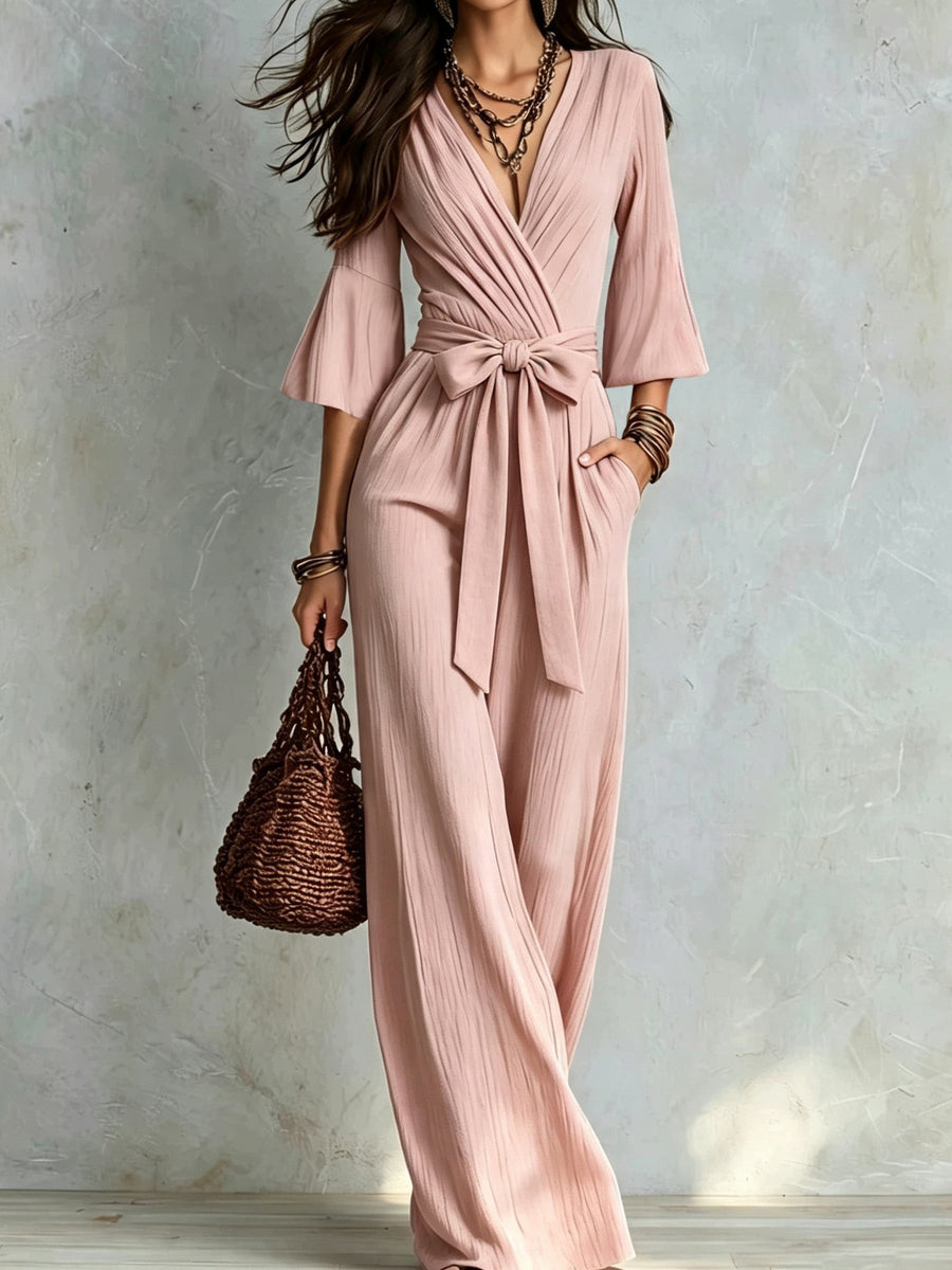 jumpsuit in Pink with pleated and pocketed