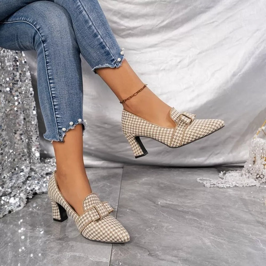 Black with Point Toe Block Heel Pumps