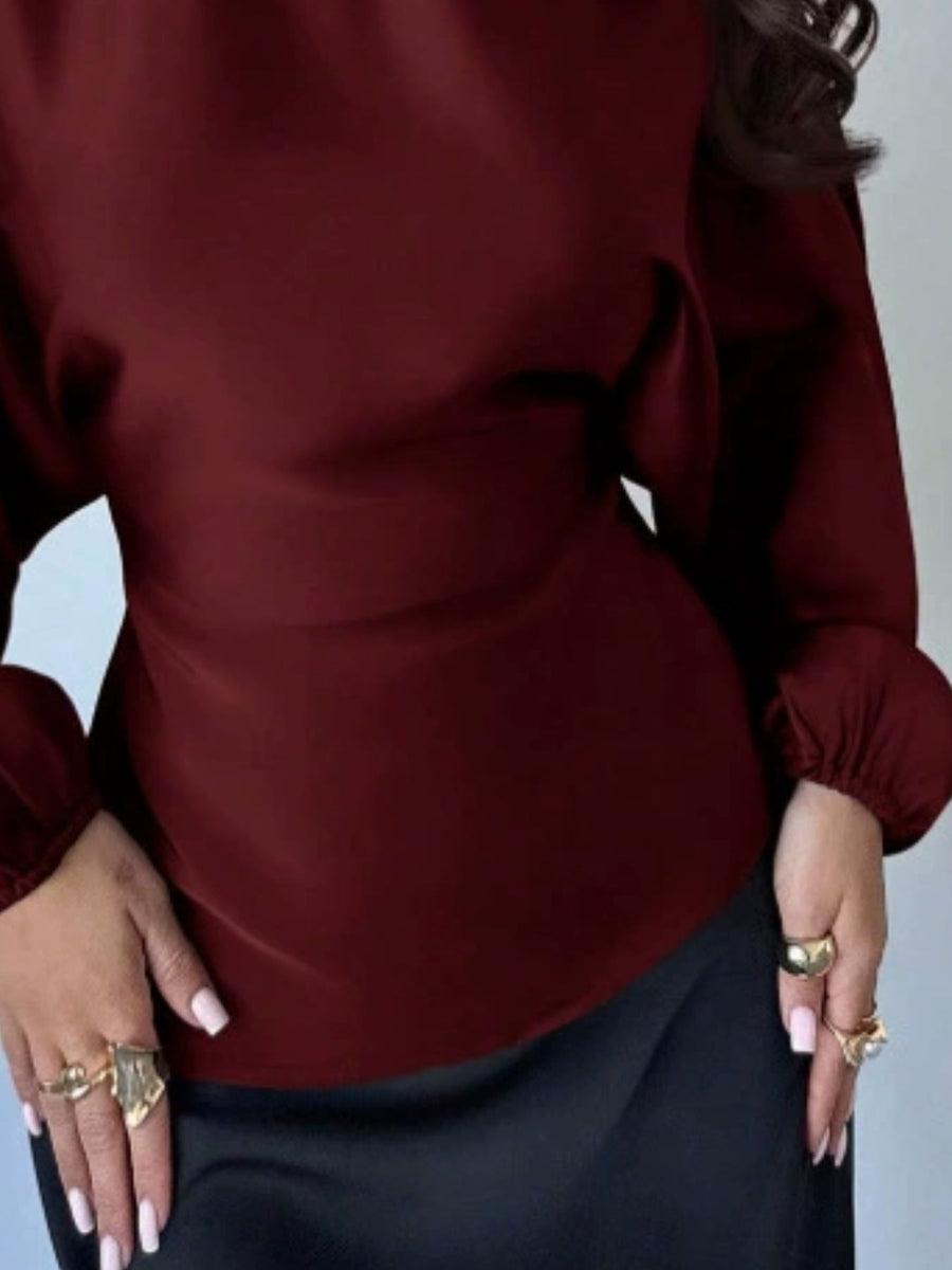 Back Tie Long Sleeve Blouse in White with back tie detail