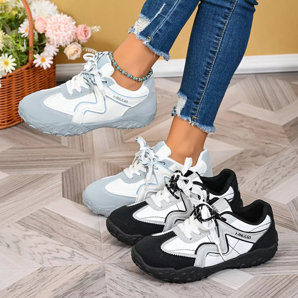 Black Round Toe Lace Up Sneakers