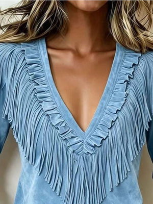 bohemian blouse in Brown with deep v-neck