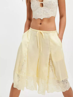 Lace Trimmed Relaxed Fit Shorts in Black, view 20