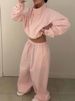 Pink matching set with cropped and drawstring