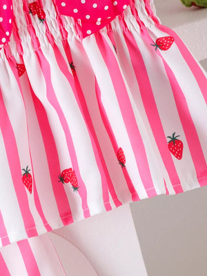 Children's Bow Ruffled Striped Top And Shorts Set option 6