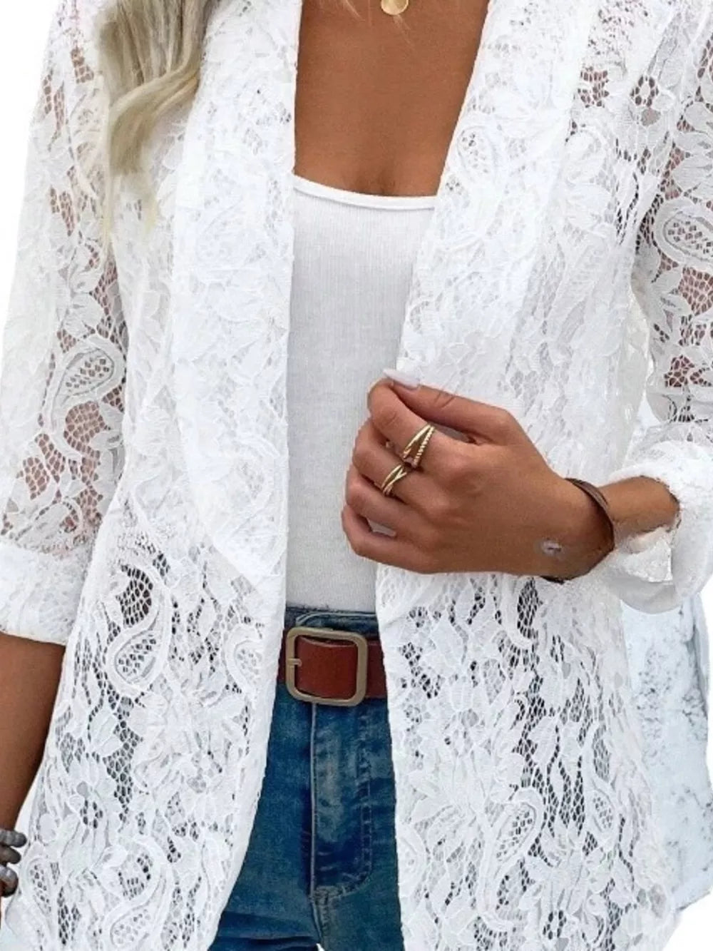 Black blazer featuring lace and floral