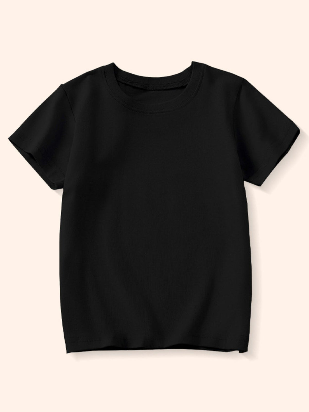 Black cotton toddler crew-neck t-shirt with short sleeves.
