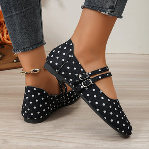 Round Toe Slip-On Mary Jane Flats in Brown