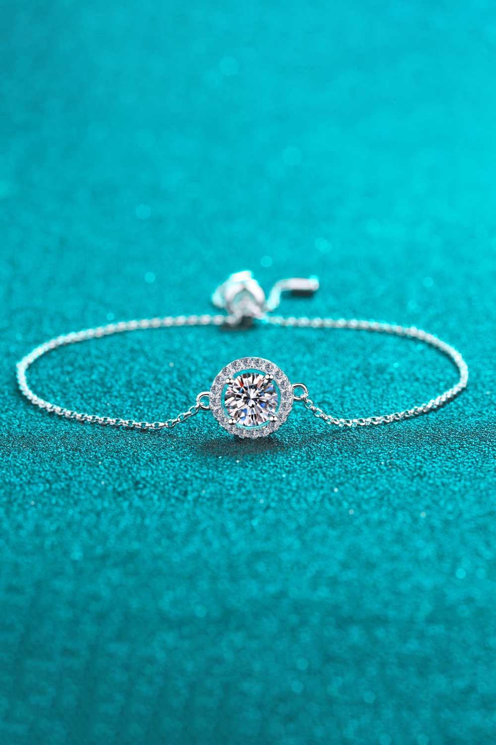 Silver moissanite halo bracelet with adjustable chain