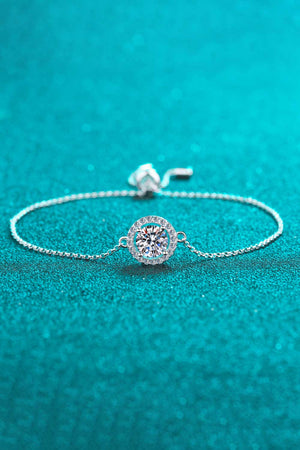Silver moissanite halo bracelet with adjustable chain