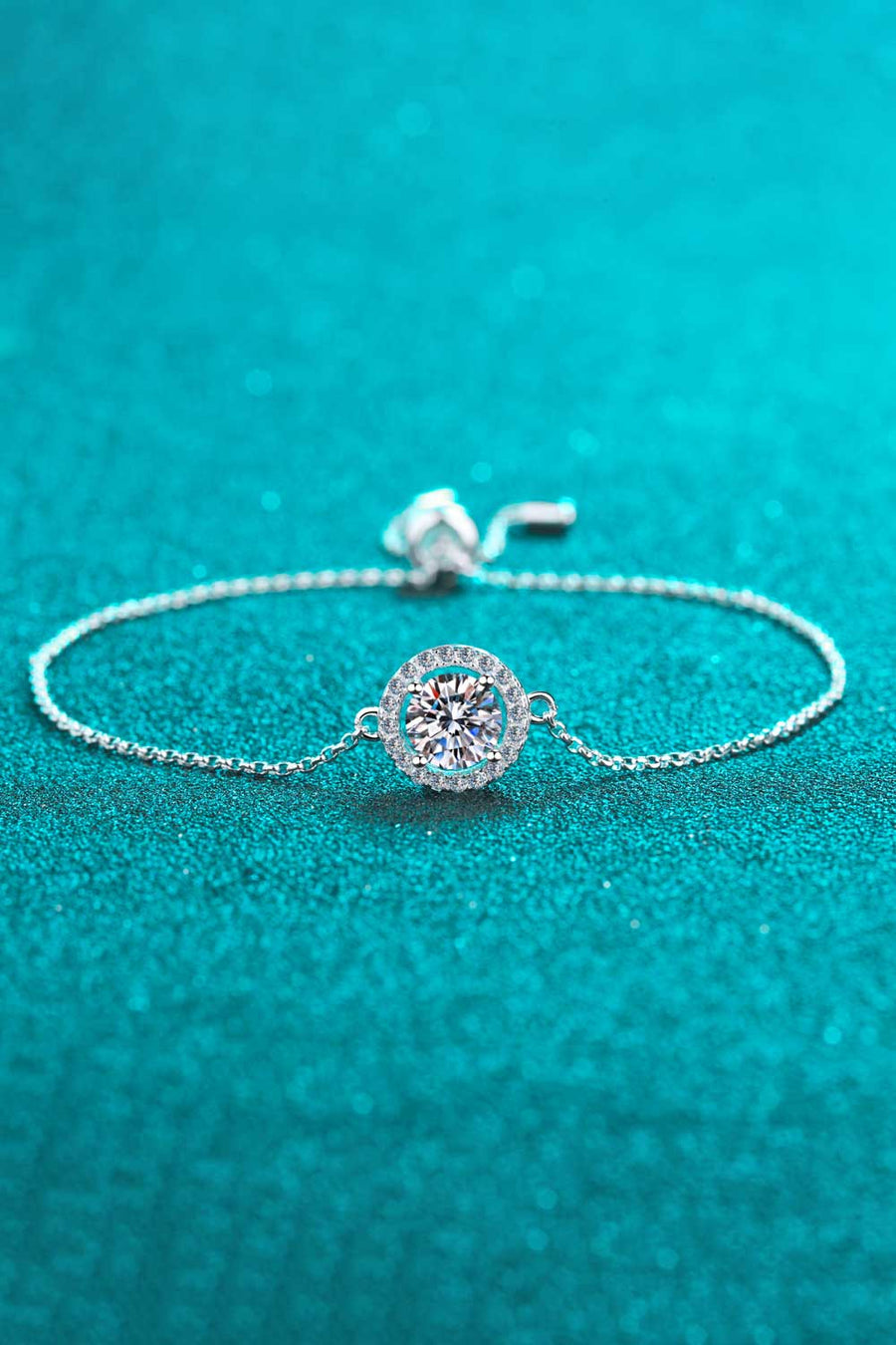 Silver moissanite halo bracelet with adjustable chain