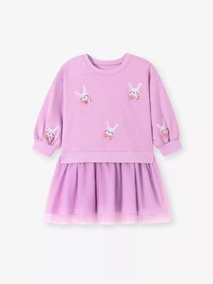 95%cotton, 5%spandex Care instructions: Machine wash cold sweater dress in lavender with A-line silhouette