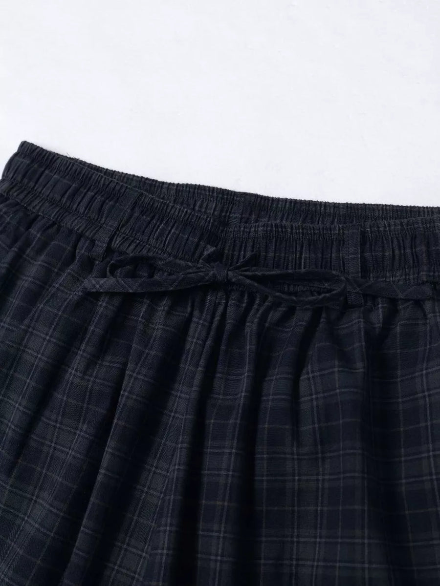 Men's Plaid Wide-leg Drawstring Shorts option 3