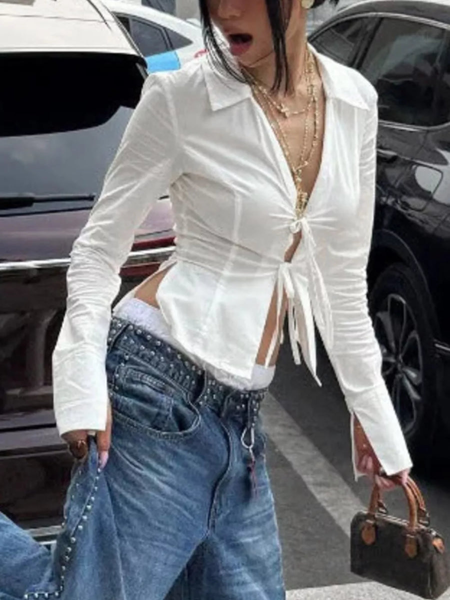 White slim blouse with collared