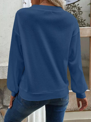Casual V-neck Waffle Long Sleeve Top in White, view 12