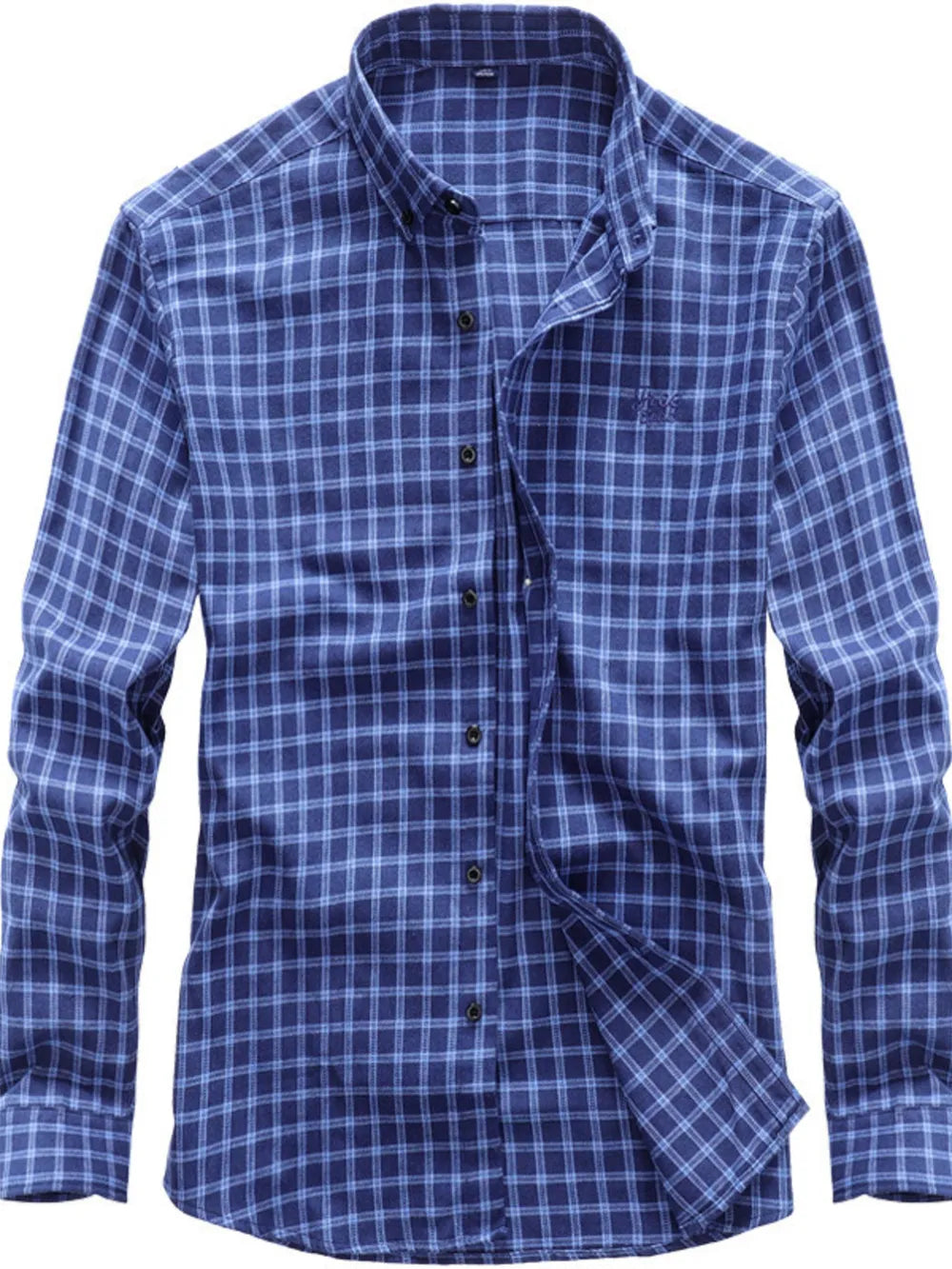 Dusty Blue Men's Classic Plaid Button-down Shirt Plus Size