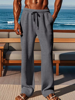 Men's Ribbed Knit Wide-leg Sweatpants Plus Size in Black