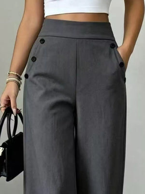 High-waisted Wide-leg Pants in Navy with pocketed