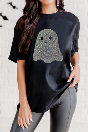 t-shirt in black featuring rhinestone and relaxed fit