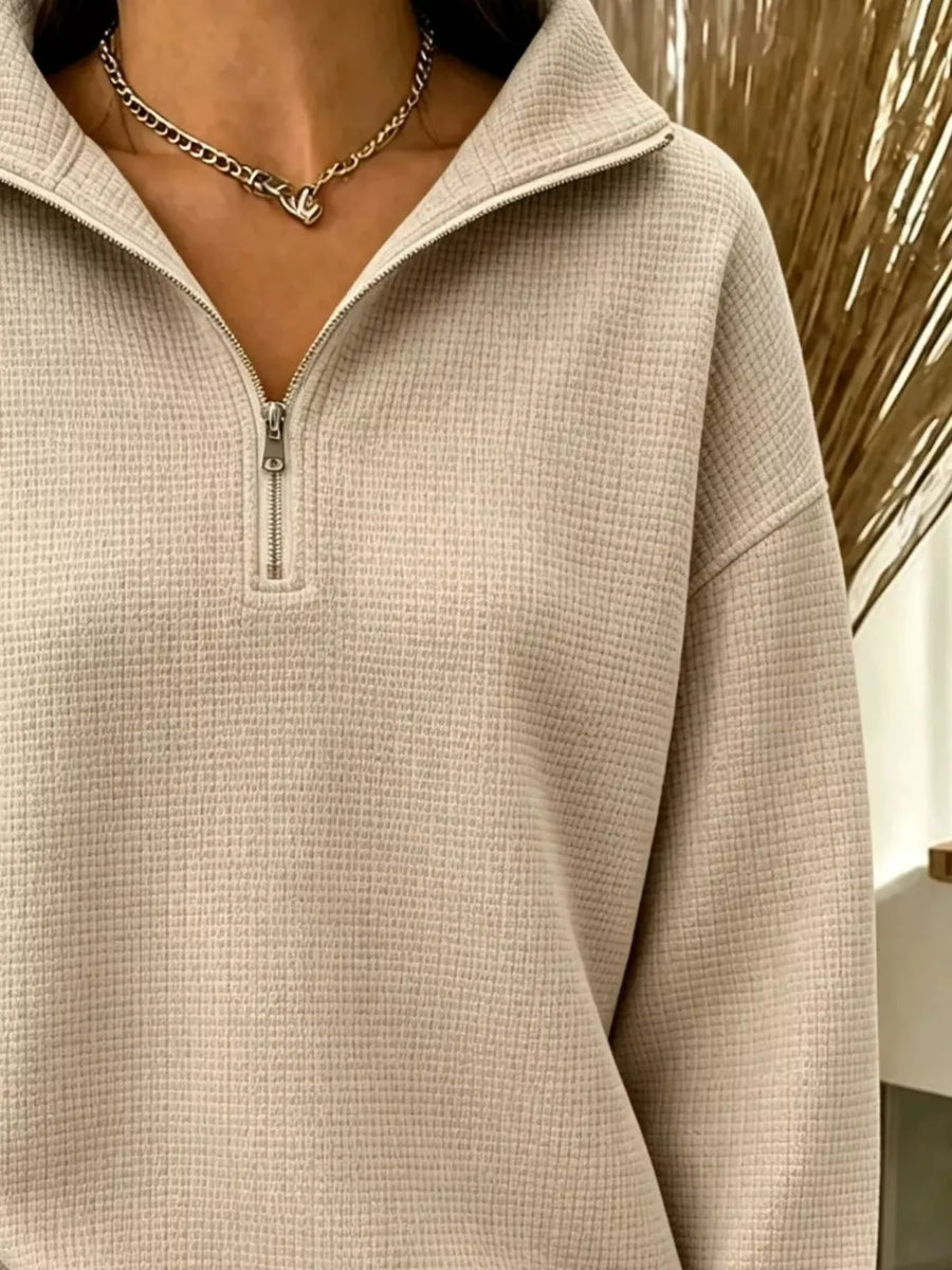 Light Green sweatshirt with hip-length and quarter-zip