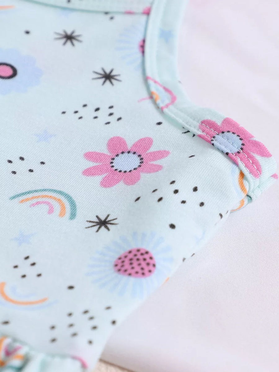 Children's Floral Print Spaghetti Strap A-line Dress in this colorway