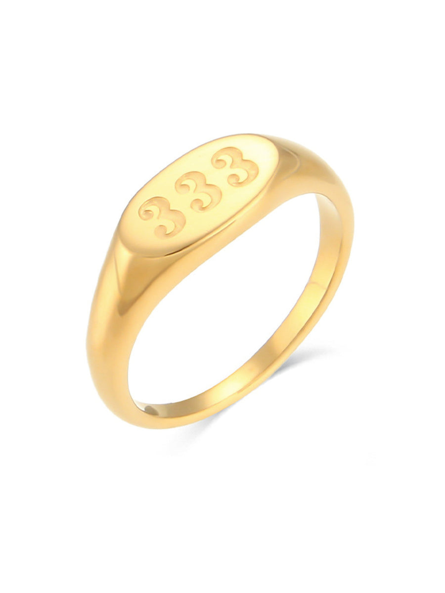 18K Gold-Plated 333 Number Signet Ring in gold with engraved detail