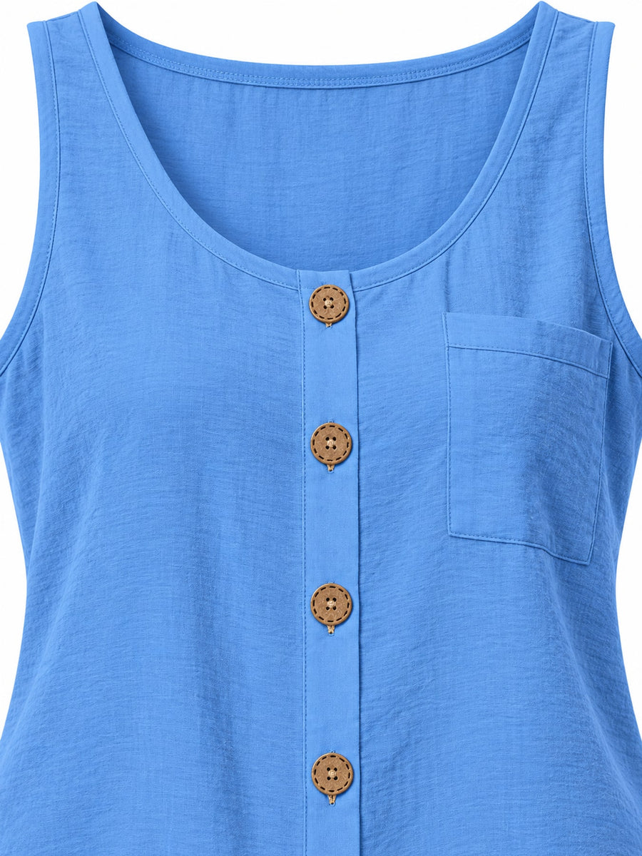 White tank top with hip-length and button-front