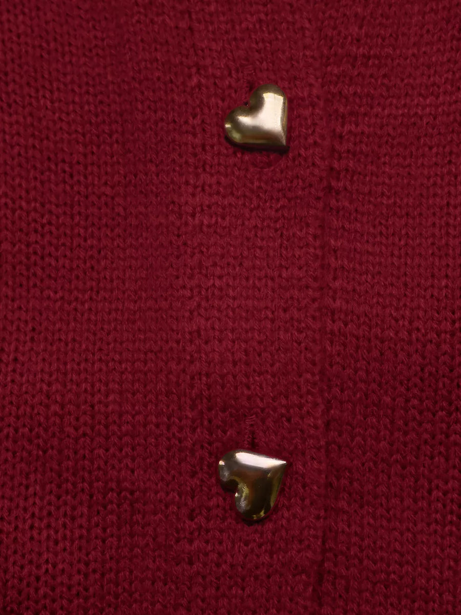 Red regular cardigan with round neck