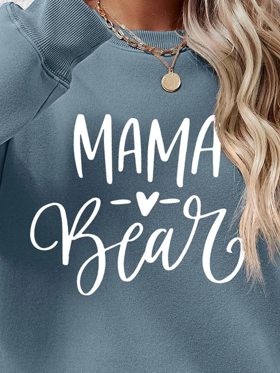 Light Blue Mama Bear graphic sweatshirt with crew neck.