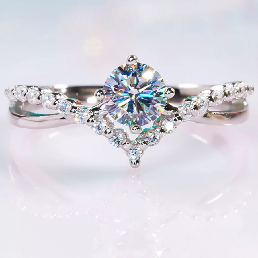 925 sterling silver,Moissanite Care instructions: Avoid wearing during exercise, ring in Silver with V-shape silhouette