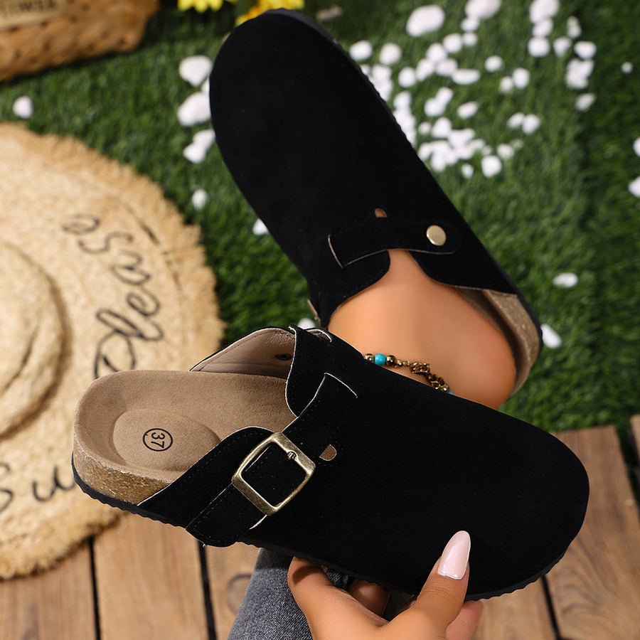 Round Toe Suede Slip-On Flats in Khaki with round toe