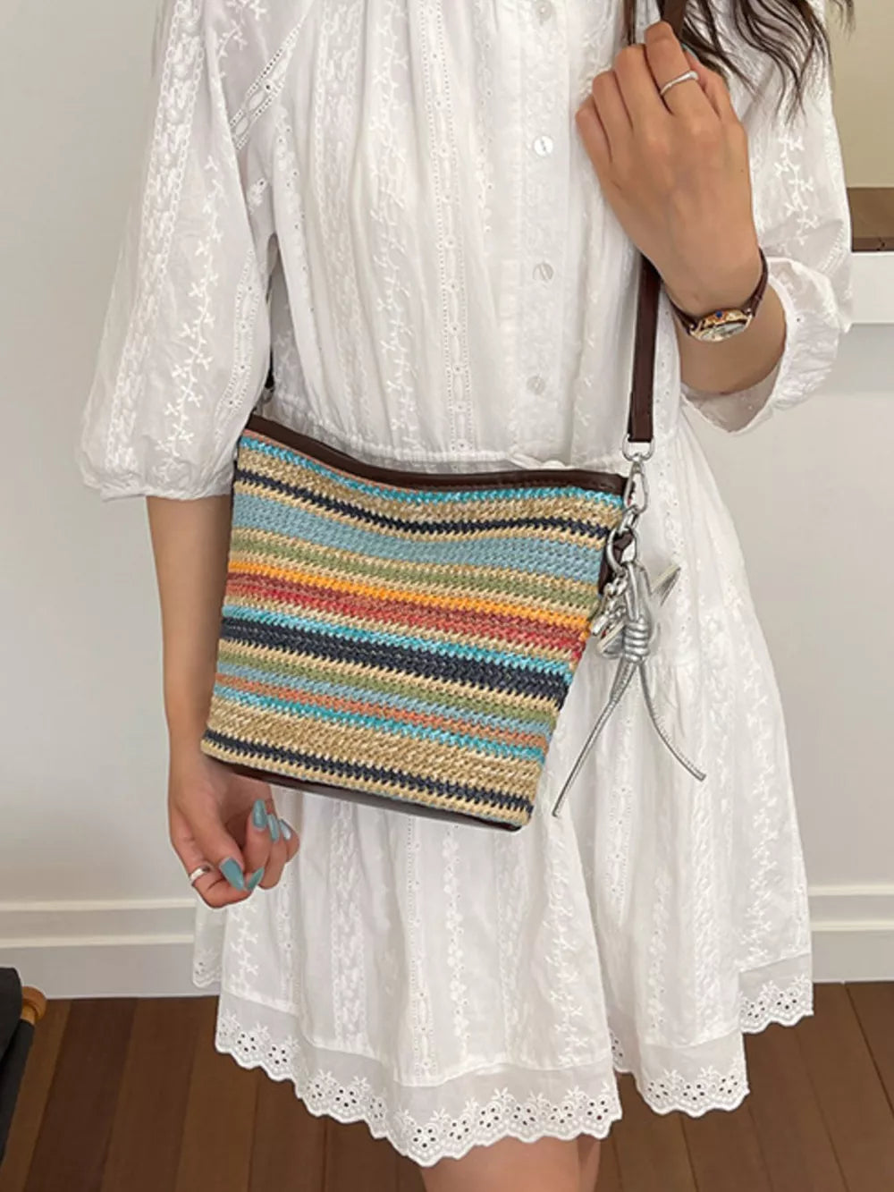 crossbody bag featuring striped in orange with Polyester Imported Size &amp texture