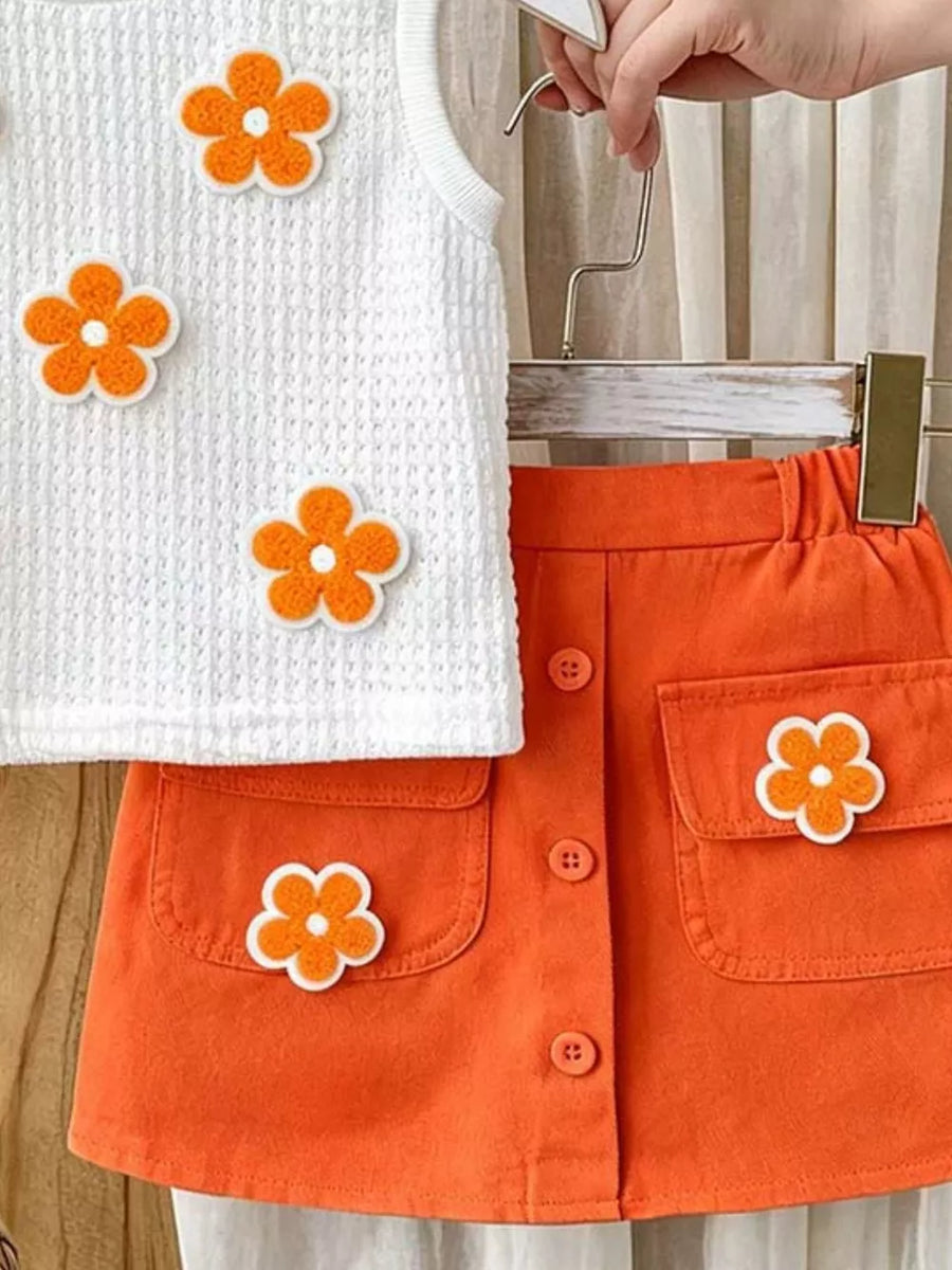 Children's Flower Sleeveless Top And Skirt Set option 8