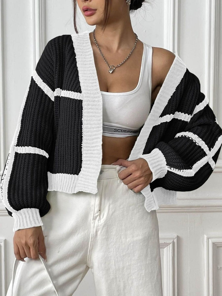 cardigan in Pink with color-block and ribbed