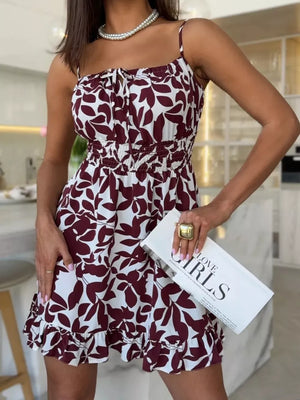 Spaghetti Strap Ruffle Hem Mini Dress in White