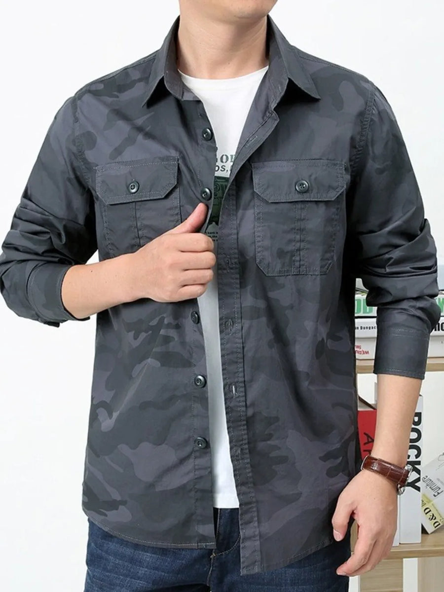 Khakis Men's Plus Size Camouflage Print Long Sleeve Shirt