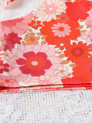 Orange Red with Children's Floral Print Crop Top And Striped Pants Set in Orange Red