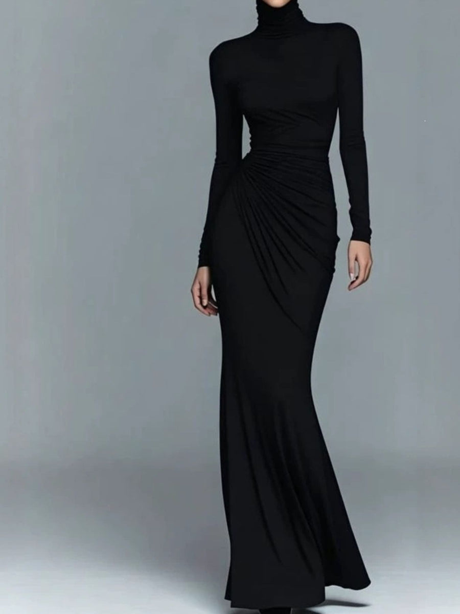 glam maxi dress in White with turtleneck