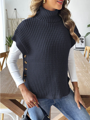 Camel sweater vest with pullover and ribbed