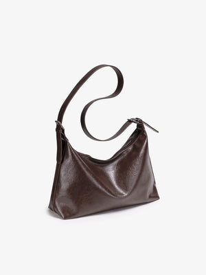 PU Leather Hobo Crossbody Bag in Brown with adjustable strap