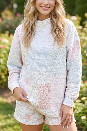 Quilted Long Sleeve Top And Shorts Set option 5