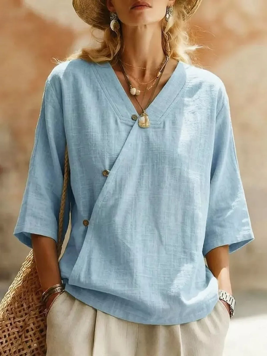 Khaki Surplice 3/4 Sleeve Blouse