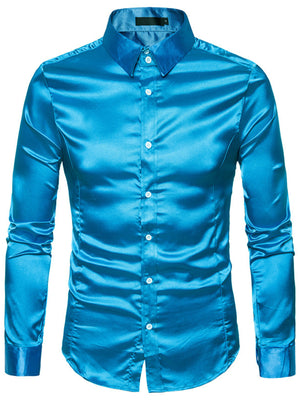Navy button-up shirt with hip-length and button-front