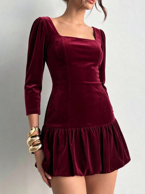 mini dress in burgundy featuring seam detail and fitted fit