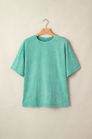 Solid Color Cotton Mineral Washed Oversize Tee in Mint Blue, view 17